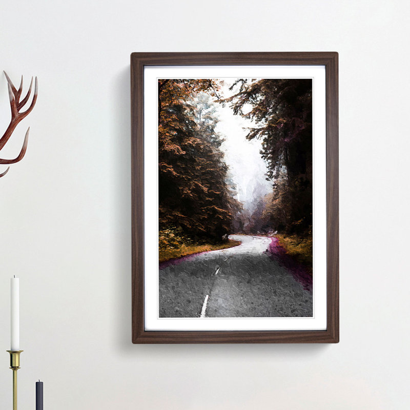 Road Through Redwood National Park in California - Picture Frame Painting Print, 48cm H x 36cm W x 2cm D, Walnut Framed