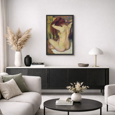 Pastel Nude Woman Bathing Artwork, Vintage Soft Figure Pictures, Framed Canvas Giclee Print Wall Art