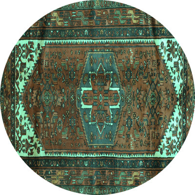 Tapis oriental fabriqué à la machine en vert / brun