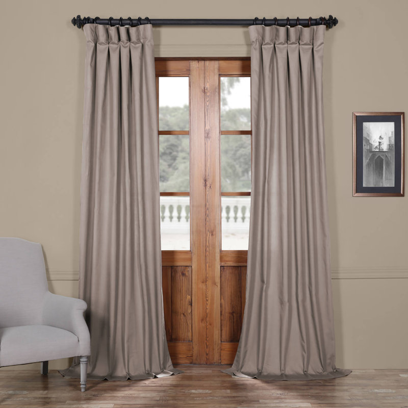 Flint Millstone Grey Solid 100% Cotton Light Filtering Curtains - Single Panel Drapes, Metal Gray, 50" W x 108" L