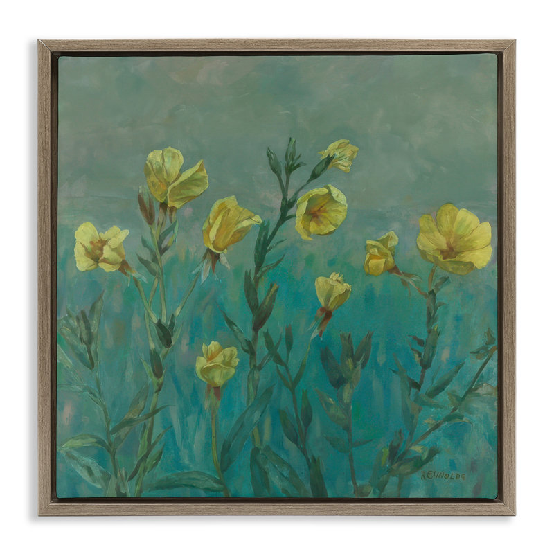 «Floral Buttercup Meadow Gray», art mural encadré par Graham Reynolds, H 18 po x l 18 po, Cadre flottant gris lustré