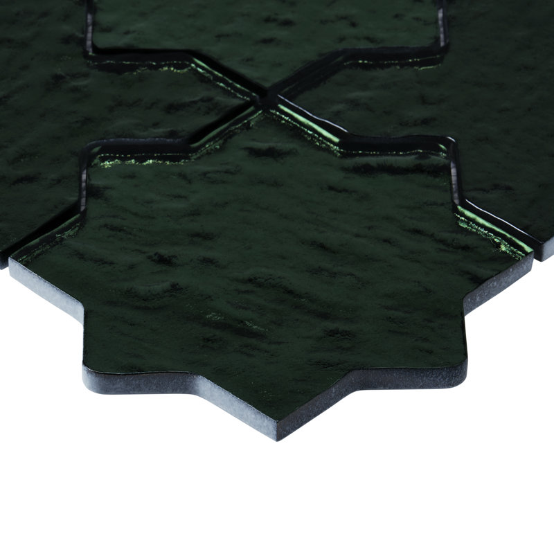 Fate 8.34 In. X 8.34 In. Star Cross Polished Glass Mosaic Wall Tile (0.48 Sq. Ft. / Each), Green