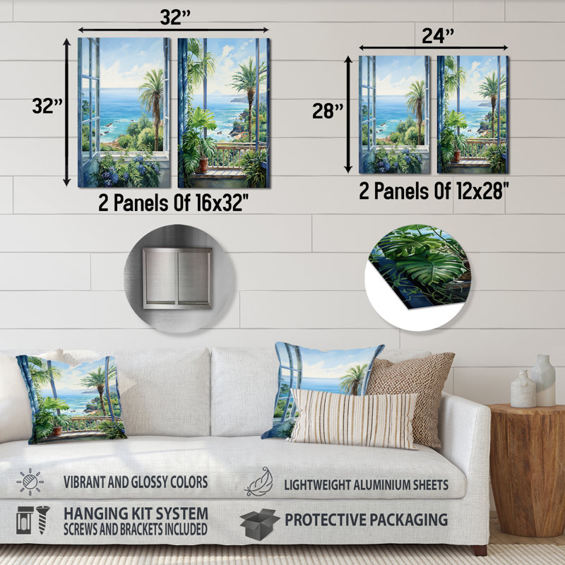 Ensemble de 2 fenêtres tropicales sur la plage I - Coastal Windows Wall Wall Art, H 32 po x l 32 po