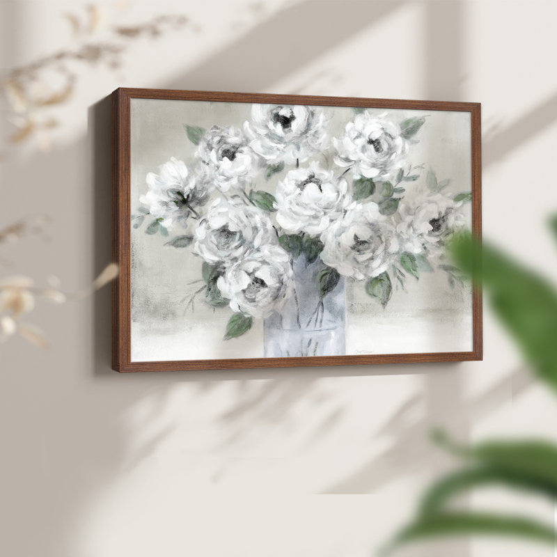 Tender White Roses -Framed Print - Restickable, Noyer, H 11 po x l 14 po