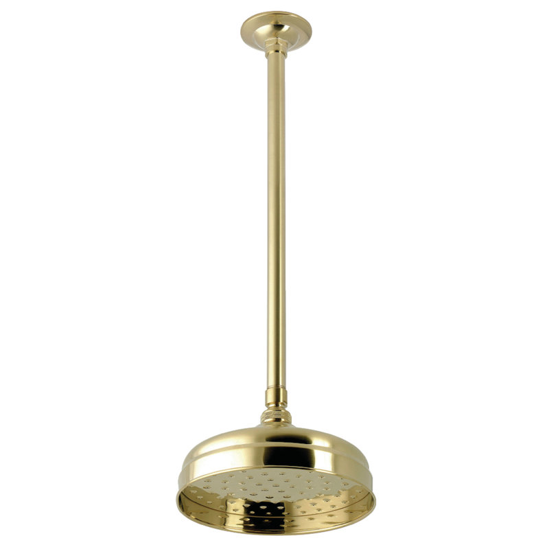 Kingston Brass Trimscape 8-Inch Round Brass Shower Head with 17-Inch Ceiling Mounted Shower Arm, Brushed Brass