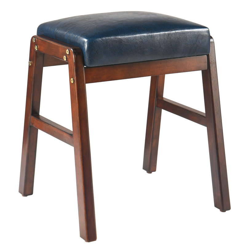 Raahi Solid Wood Accent Stool, Midnight Blue