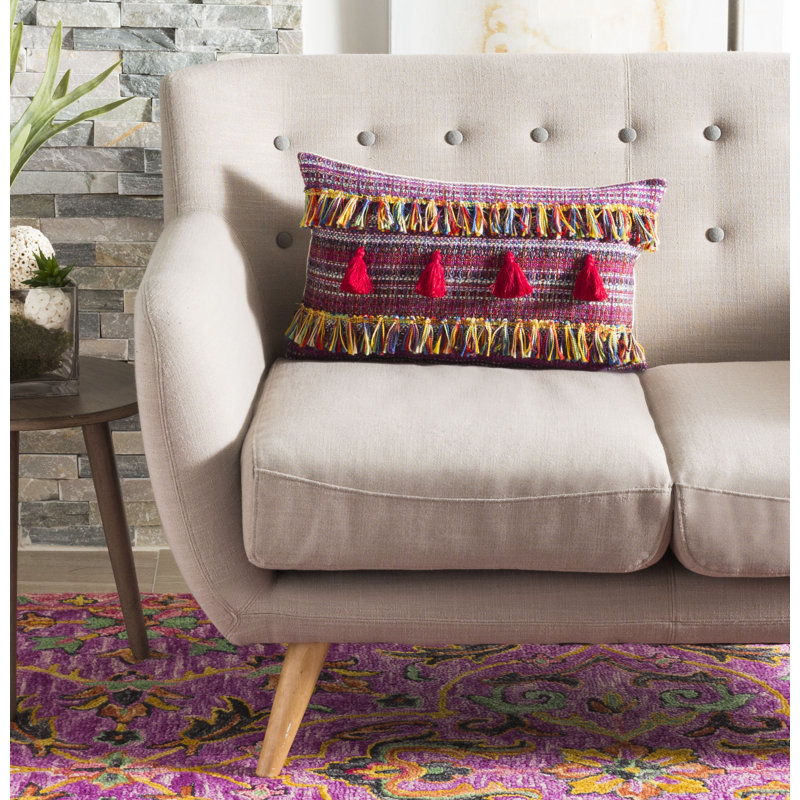 Colorful Bohemian Rectangular Pillow with Fringe and Tassels