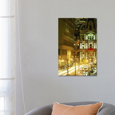Building Lit Up at Night City Hall, Philadelphia, Pennsylvania, USA 1 Piece Wrapped Canvas Wall Art