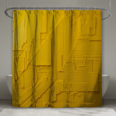 Yellow Textured Geometric Shower Curtains Extra Long