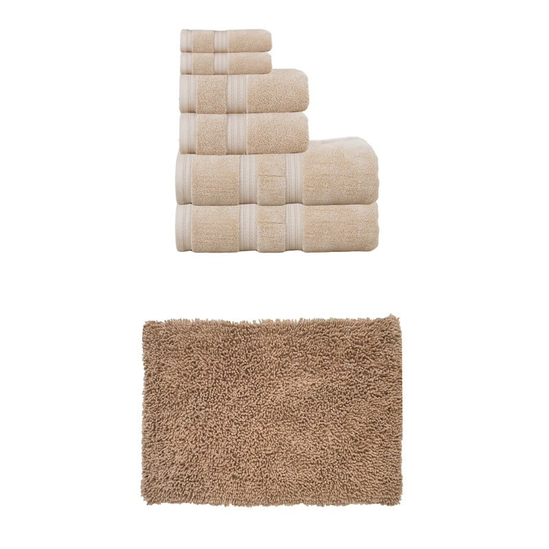 Bruno Collection 100% Soft Cotton Towel Set & 17x24" Bath Rug, Linen, 7 Piece Towel Set