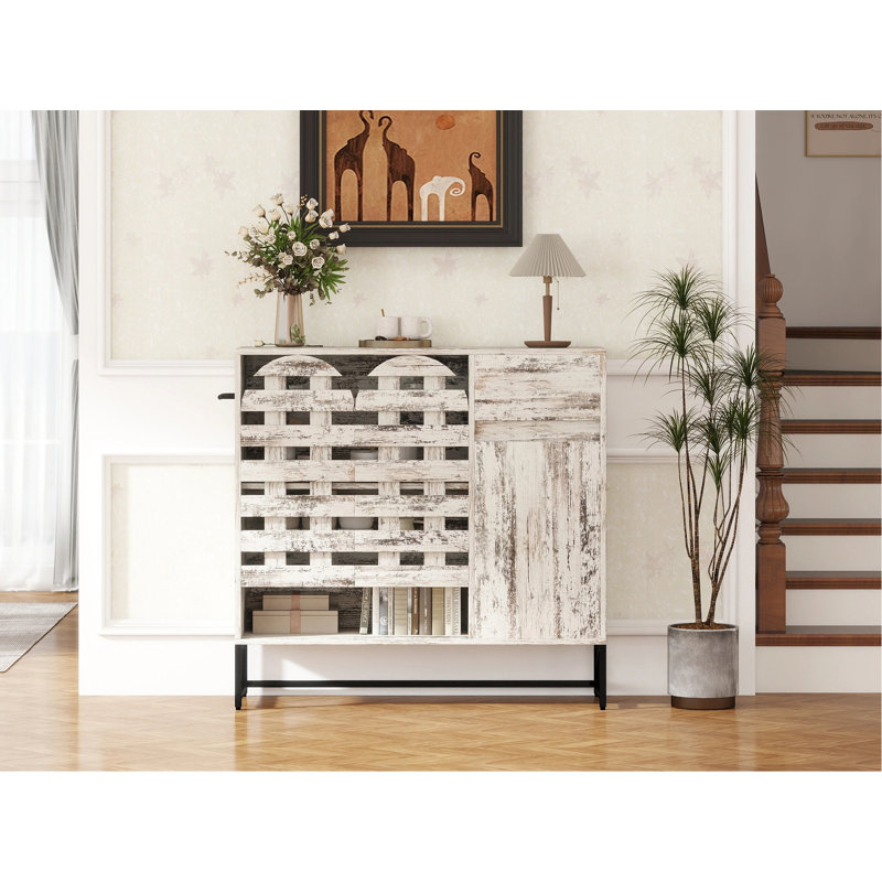 44.49"Farmhouse Sideboard Cabinet with Storage,Coffee Bar Console Table With Storage,rustic storage cabinet with arched lattice doors and drawer,for Living Room,kitchen, Entryway retro white