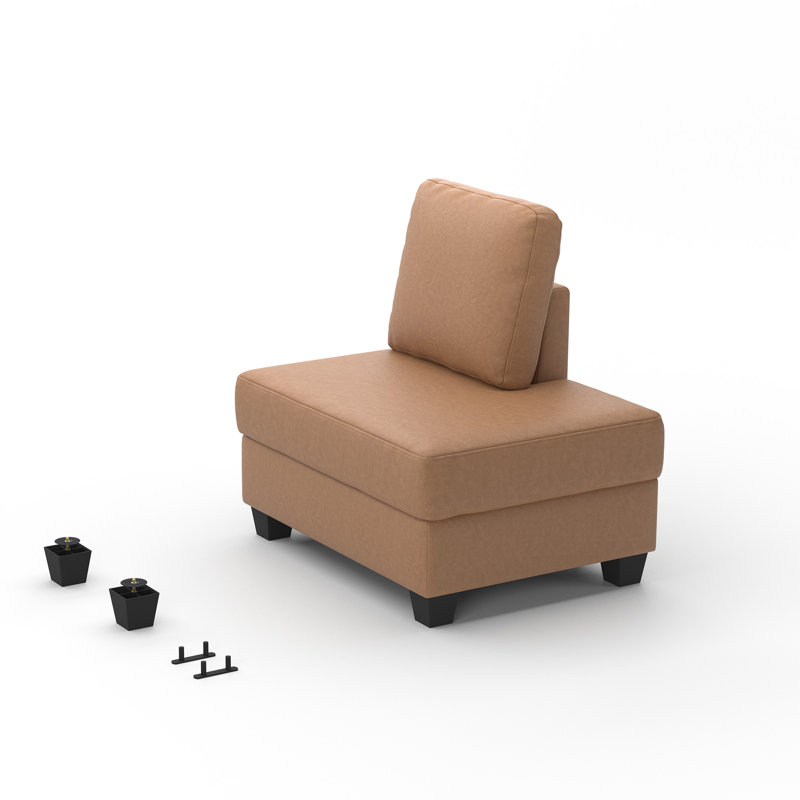 Faux Leather Right Chaise Ottoman Single Chair, Brown 