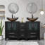 Ensemble de meuble-lavabo à double cuve 60 "avec lavabo vasque, plateau en bois manufacturé, robinet et bonde Sharee-179070547-179070548