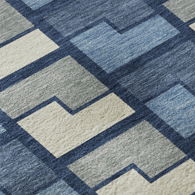 Premium Machine Washable Mayfield AMF2417 Geometric Rug, Navy, 10' x 14'
