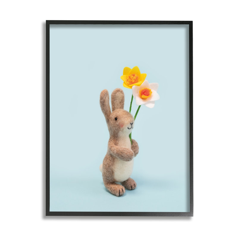 «Spring Bunny Floral Daffodils» encadré sur bois par Lemon & Sugar, Giclée encadrée noir minuit, H 14 po x l 11 po x P 1,5 po