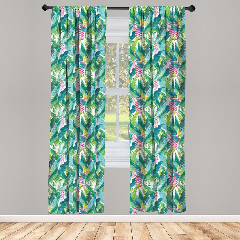 Tropical Floral Semi-Sheer Rod Pocket Curtain Panels, 28" x 84"