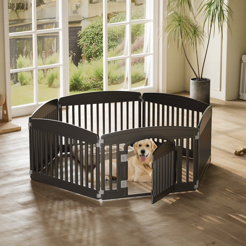 24" Black 6-Panel Plastic Pet Playpen with Door