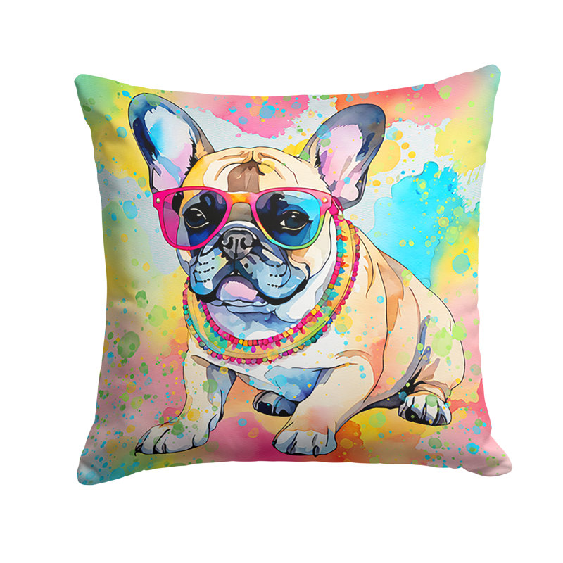 Coussin décoratif French Bulldog Hippie Dawg, 14 po x 14 po, Carré