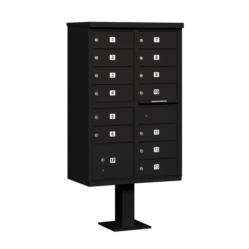 Boîte aux lettres horizontale à 13 portes à chargement frontal multi-unités 13C avec casier à colis, Noir