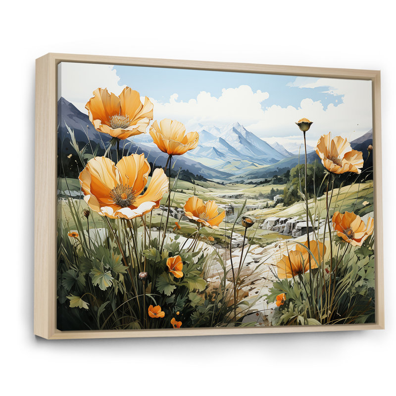 «Buttercups Charm In Mountain Scenery» sur impression sur toile, H 12 po x l 20 po x P 1 po, Cadre naturel flottant