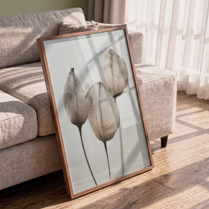 Faded Petal Trio Photographic Print, 12 × 18, Framed Print, Brown