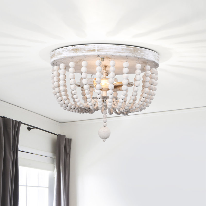 Matte Gold and Weathered White Beaded Bowl Flush Mount Light