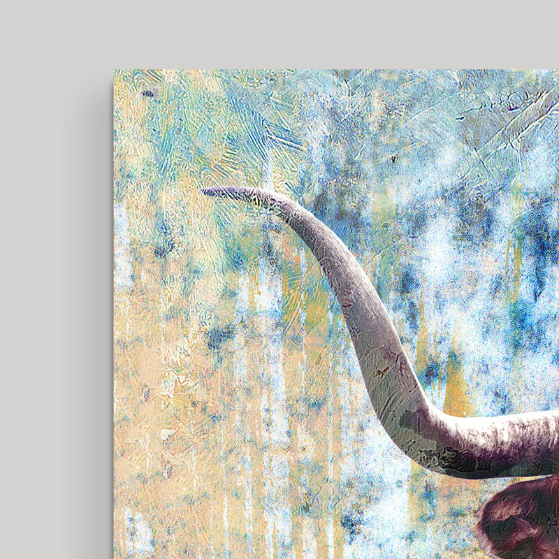 «Long Horns», impression encadrée sur toile par ChiChi Décor, Art mural naturel encadré texturé, H 10 po x l 14 po