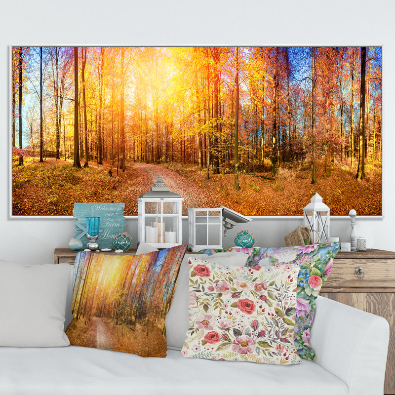 Sunlight in Autumn Forest - Photographie sur toile, Cadre blanc, H 30 po x l 40 po x P 1,5 po