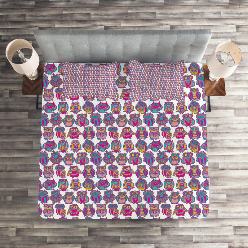 Owl Polyester Coverlet, King Bedspread + 2 Shams