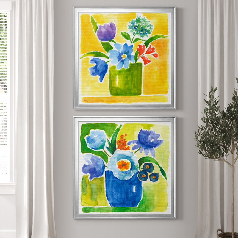 «Sunny Day Bouquet III», ensemble de 2 reproductions d'art, H 34,5 po x l 69 po x P 1,5 po, Toile avec cadre argenté