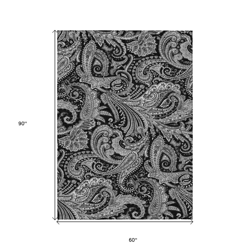 Tapis intérieur lavable à motif cachemire gris 5 pi x 8 pi