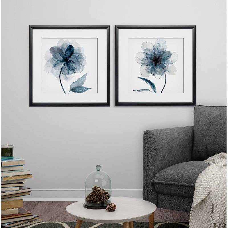 " Indigo Bloom " 2 - Pieces, Black Framed