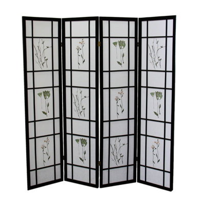 70" High 4 Screen In Black For Room Partitioning Black, Tall With Graceful Decoration Pattern
