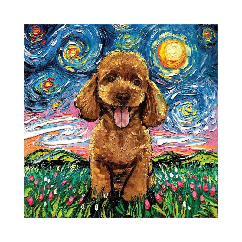 Apricot Poodle Night by Aja Trier - Wrapped Canvas Painting, 30.48 cm H x 30.48 cm W