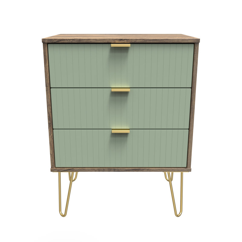 Beranda 3 Drawer Chest (Ready Assembled), Reed Green/Vinatge Oak