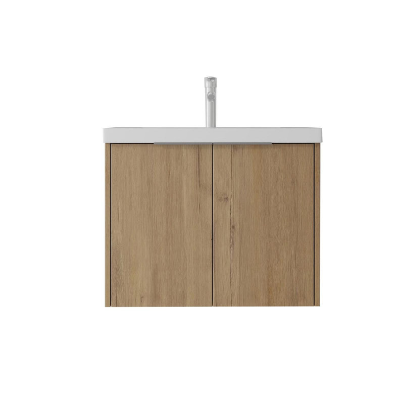 Meuble-lavabo flottant 24 po avec lavabo, porte à fermeture en douceur, pour petites salles de bain, Light Oak, 24"