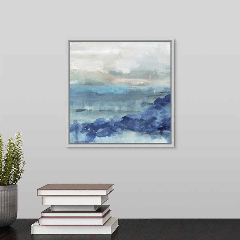 " Sea Swell I " by Victoria Borges Painting Print, White Floater Framed, 37.7" H x 37.7" W x 1.75" D