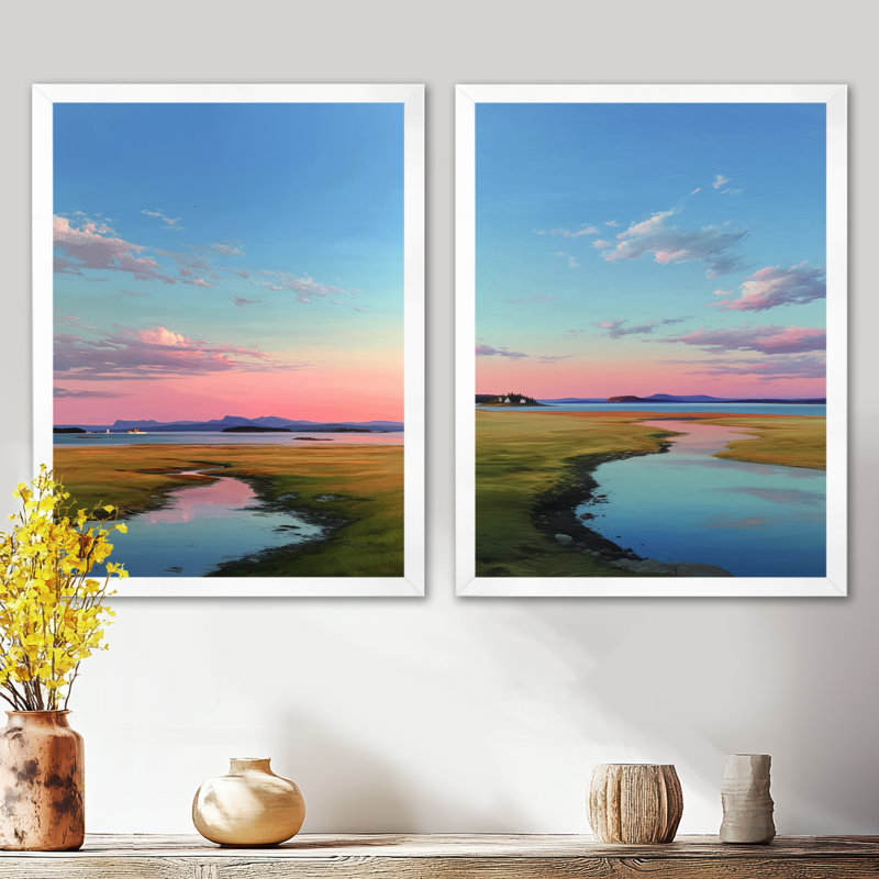 «Summer Sunrise Meadows In Canada - Vancouver Large», art mural 2 pièces, H 32 po x l 48 po, Cadre photo blanc