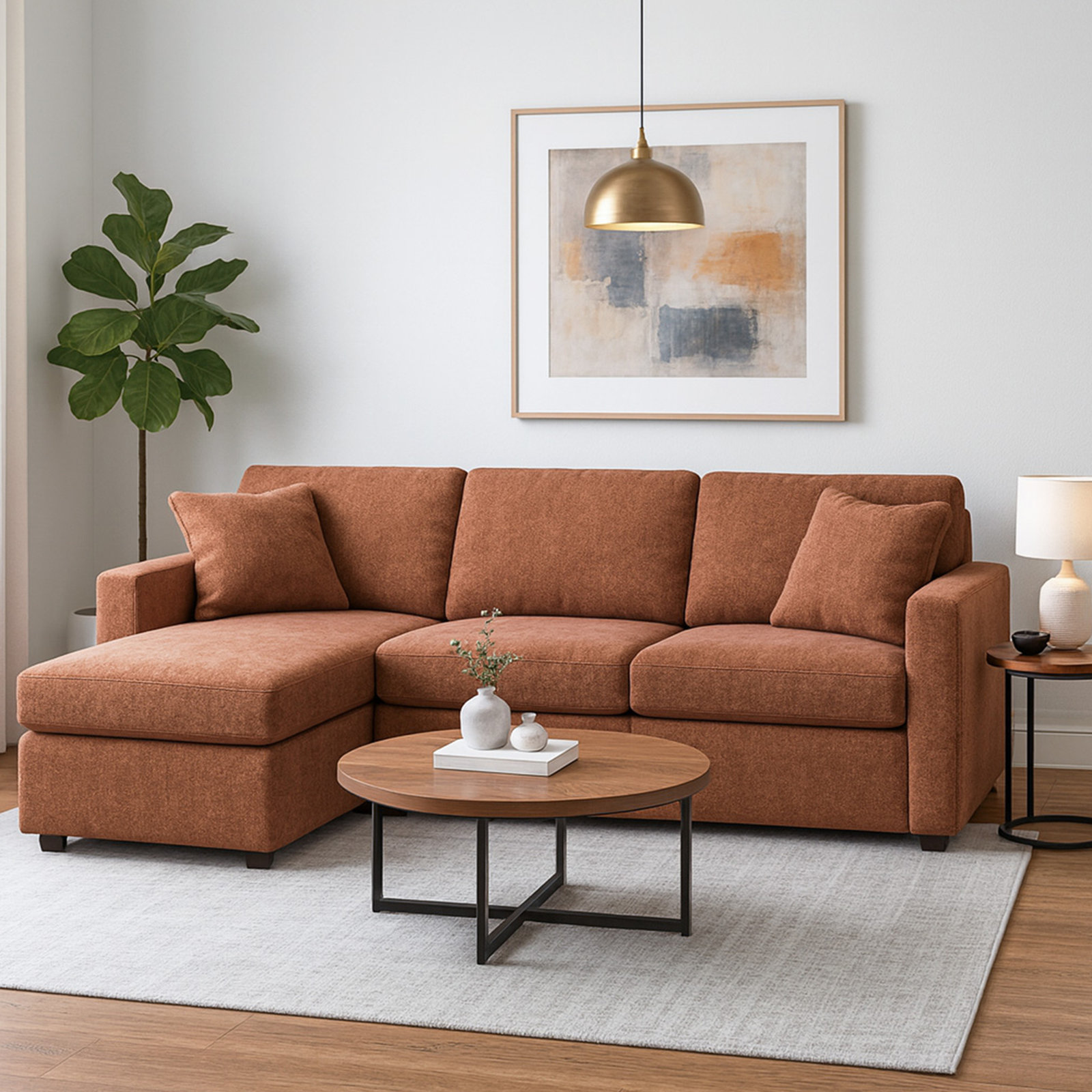 Modular Sectional, Left Hand Facing, 36" H x 109" W x 68"D, Brown Polyester