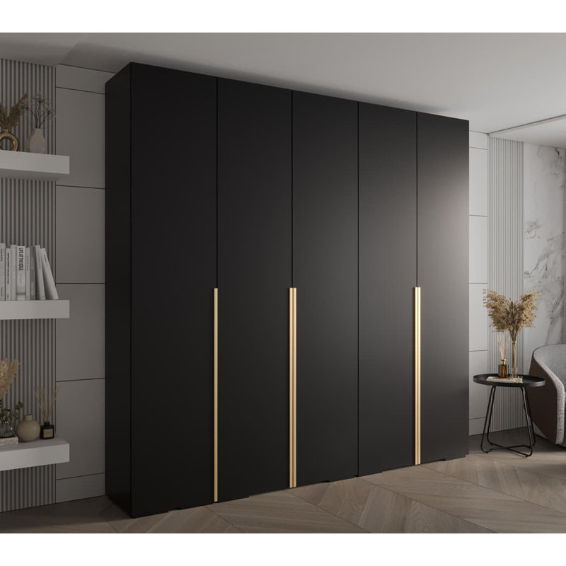 Rasab 5 Door Manufactured Wood Wardrobe, Matte Black