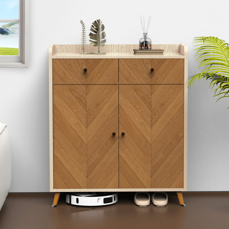 4-tier Shoe Storage Cabinet With Drawers, Natural/Brown