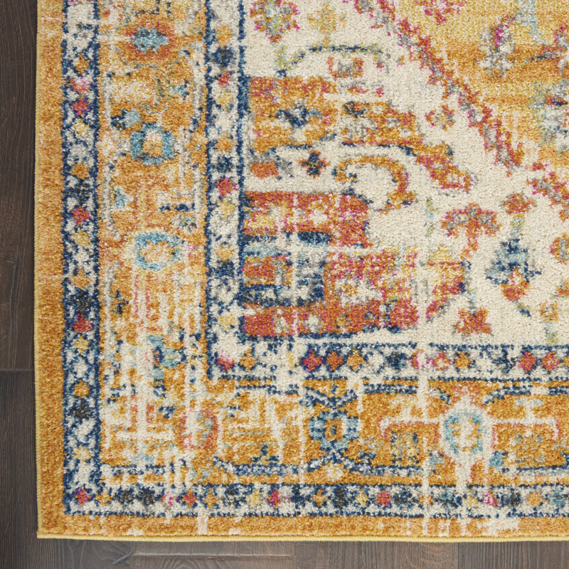 Tapis en polypropylène ivoire / orange tissé à la machine, Rectangle 1 pi 10 po x 2 pi 10 po