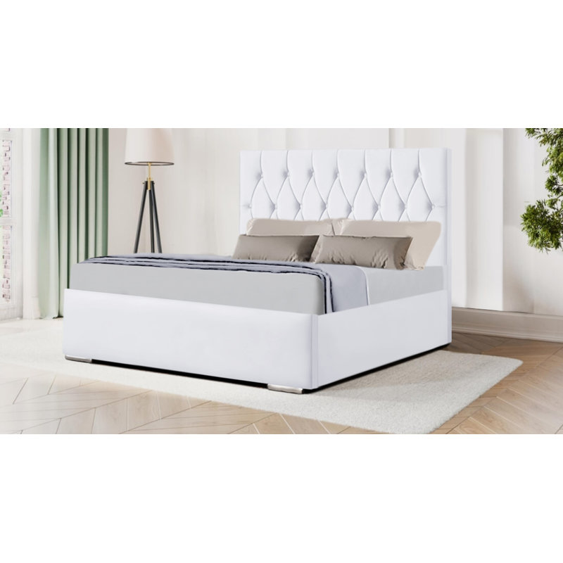 Tiffany Bed Frame Upholstered Bed, Small Double (4'), White