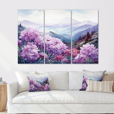 Rhododendron rose champ dans la montagne I - ensemble d'art sur toile Rhododendron