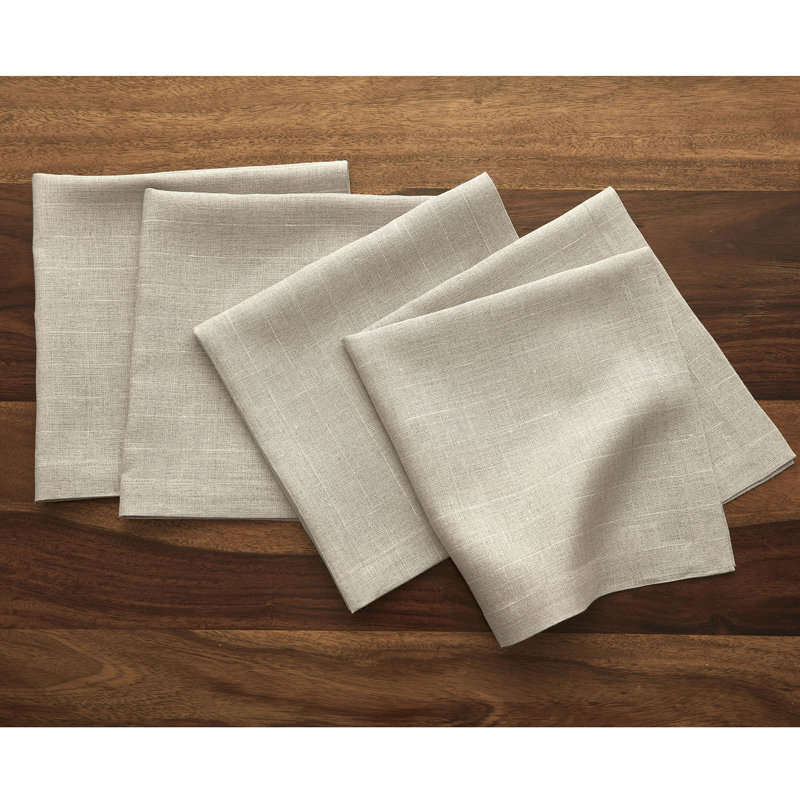 Pinstripe - 100% Pure Linen Dinner Napkins, Natural/White