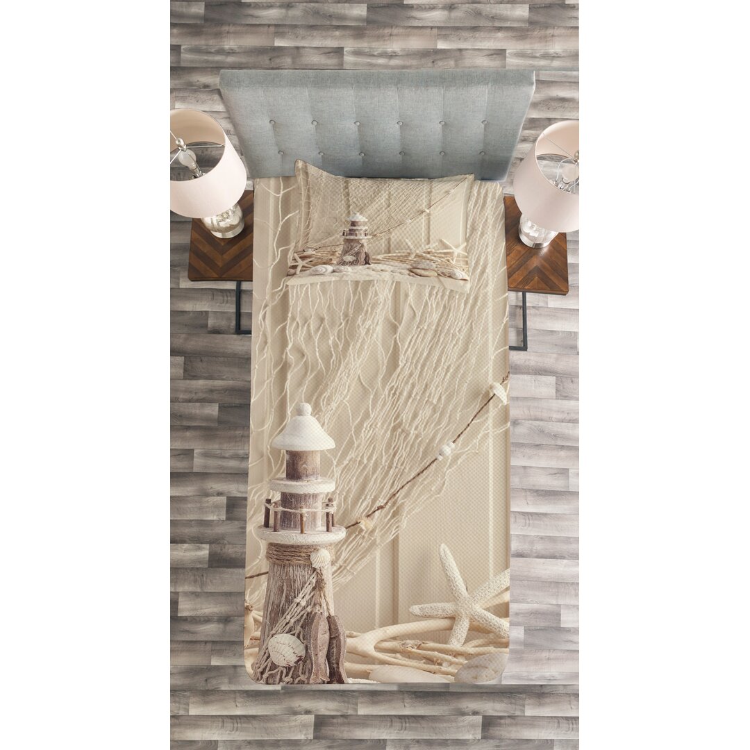 Gestepptes Bettdecken-Set, Marine Fischernetz, Unterwasser-, Beige Creme