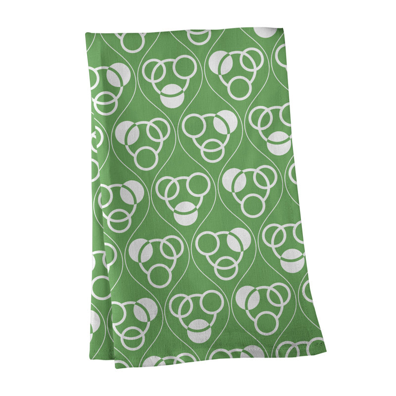 Torchon Circles and Waves, Vert/blanc, Croisé en coton