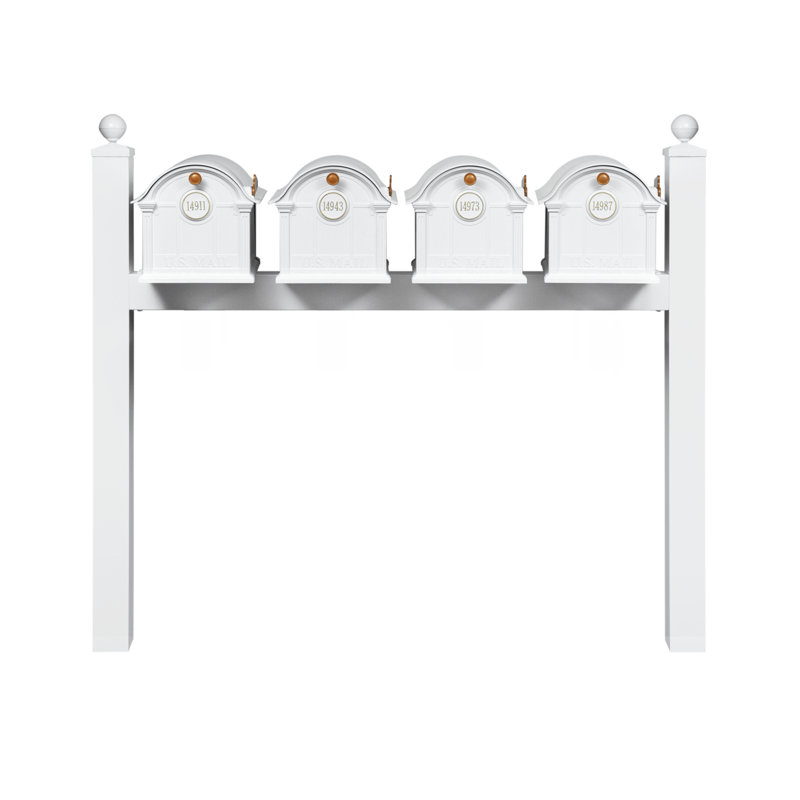 Balmoral Quad Mount Mailbox /w/ Ball Finials & Personalized Door Medallion (4 Mailboxes, Quad Mount Rack, 4 Medallions), Yes