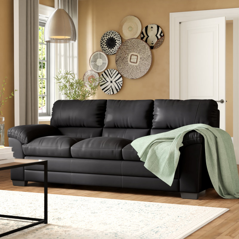 Robidoux 3 Seater Faux Leather Sofa Bed, Black