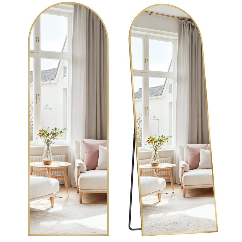 Arched Full Length Mirror with Stand, Pale Gold, 160 cm H x 50 cm W